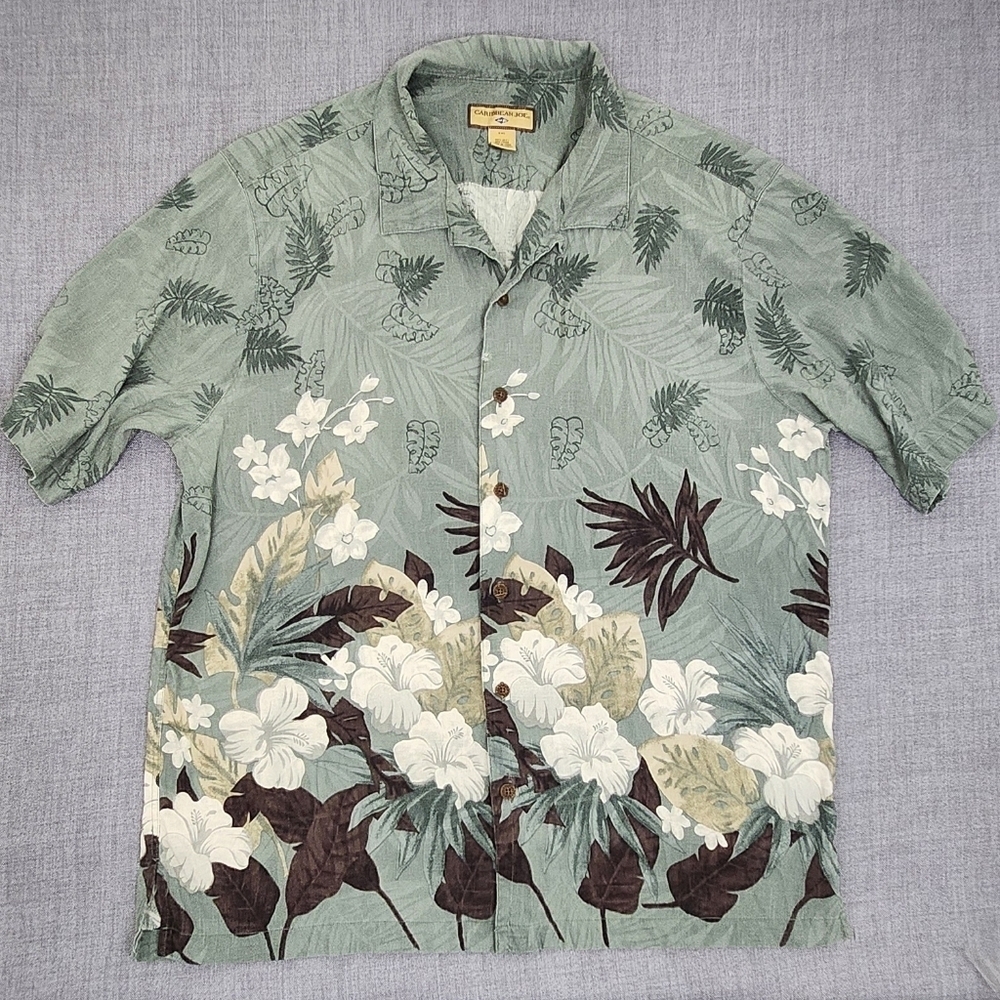 Caribbean Joe 100% Silk Hawaiian Button Down Floral Printed Shirt. Size XXL